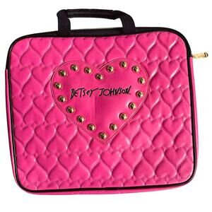 Betsey Johnson Quilted Hot Pink Hearts Laptop Sleeve Travel Case Handbag Y2K